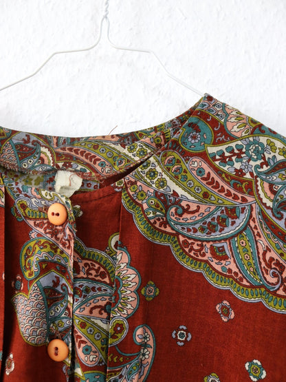 Vintage 80er 90er Bluse kurzarm crazy pattern Paisley Leinen Viskose M