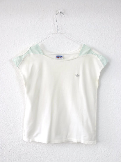 Vintage 70er 80er ADIDAS Tennisshirt Oberteil weiß türkis Top Made in France 36