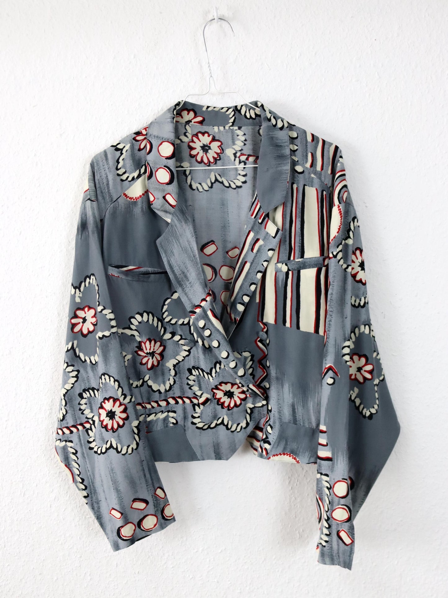 Vintage 80er 90er Bluse langarm crazy pattern Viskose Blumen M/L