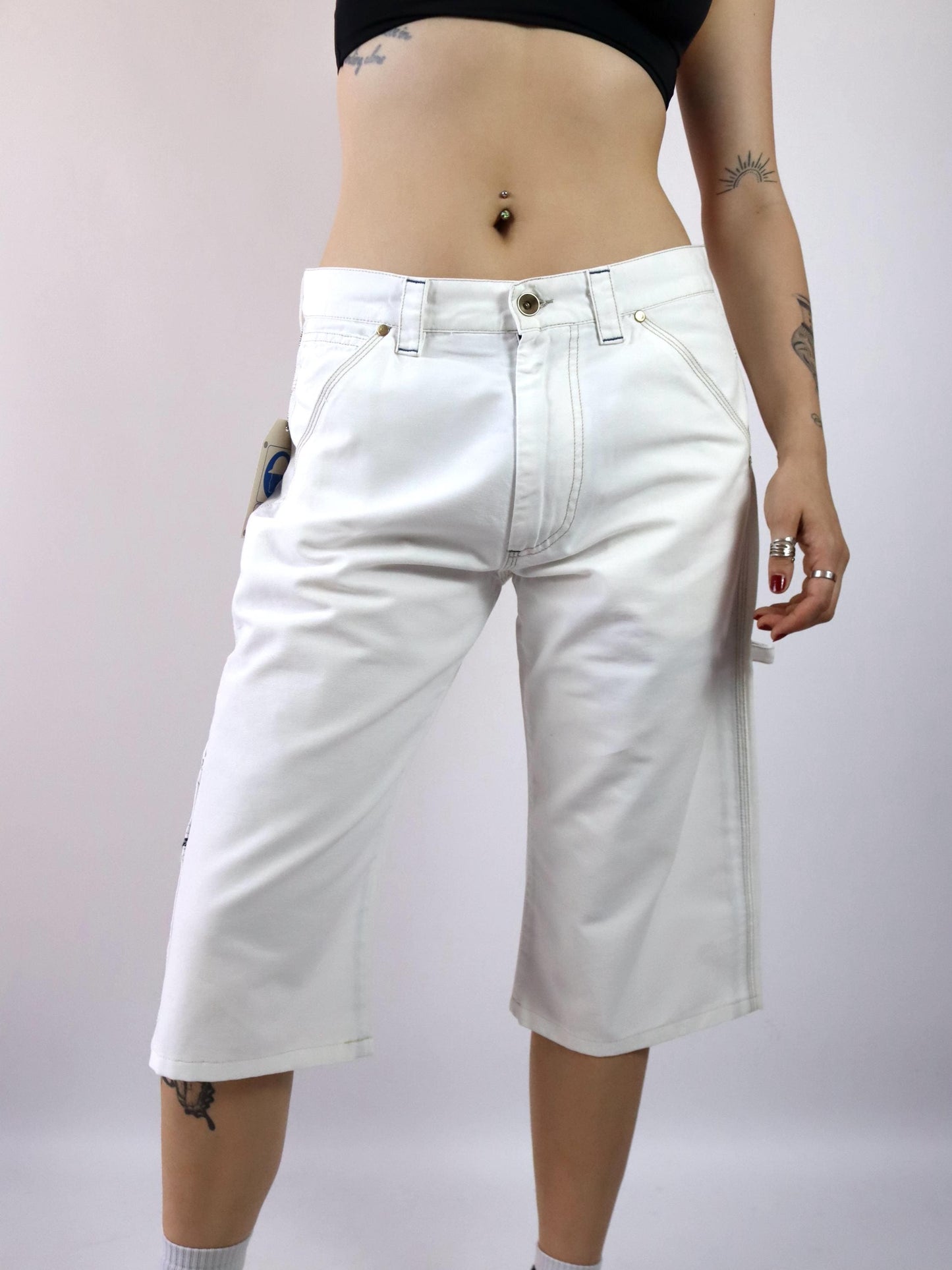 Vintage 90er 00er Y2k ENERGIE Shorts Jorts kurze Hose Baggy Pants weiß Deadstock W33