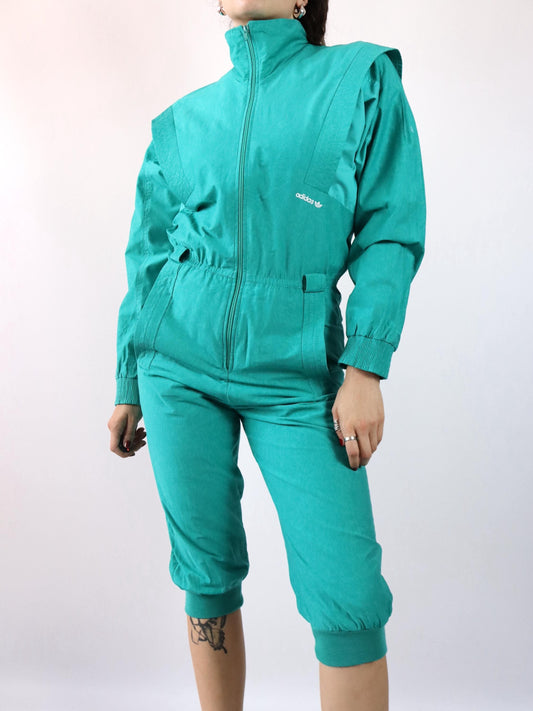 Vintage 80er 90er ADIDAS Overall Einteiler türkis Stehkragen 40