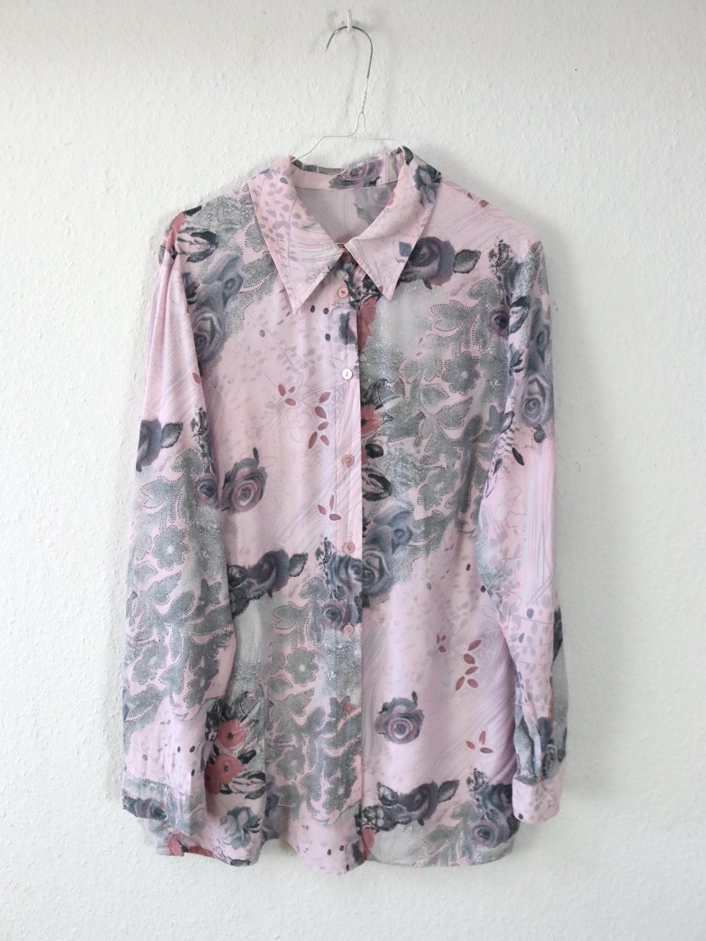 Vintage 80er 90er Bluse Hemd langarm crazy pattern rosa M