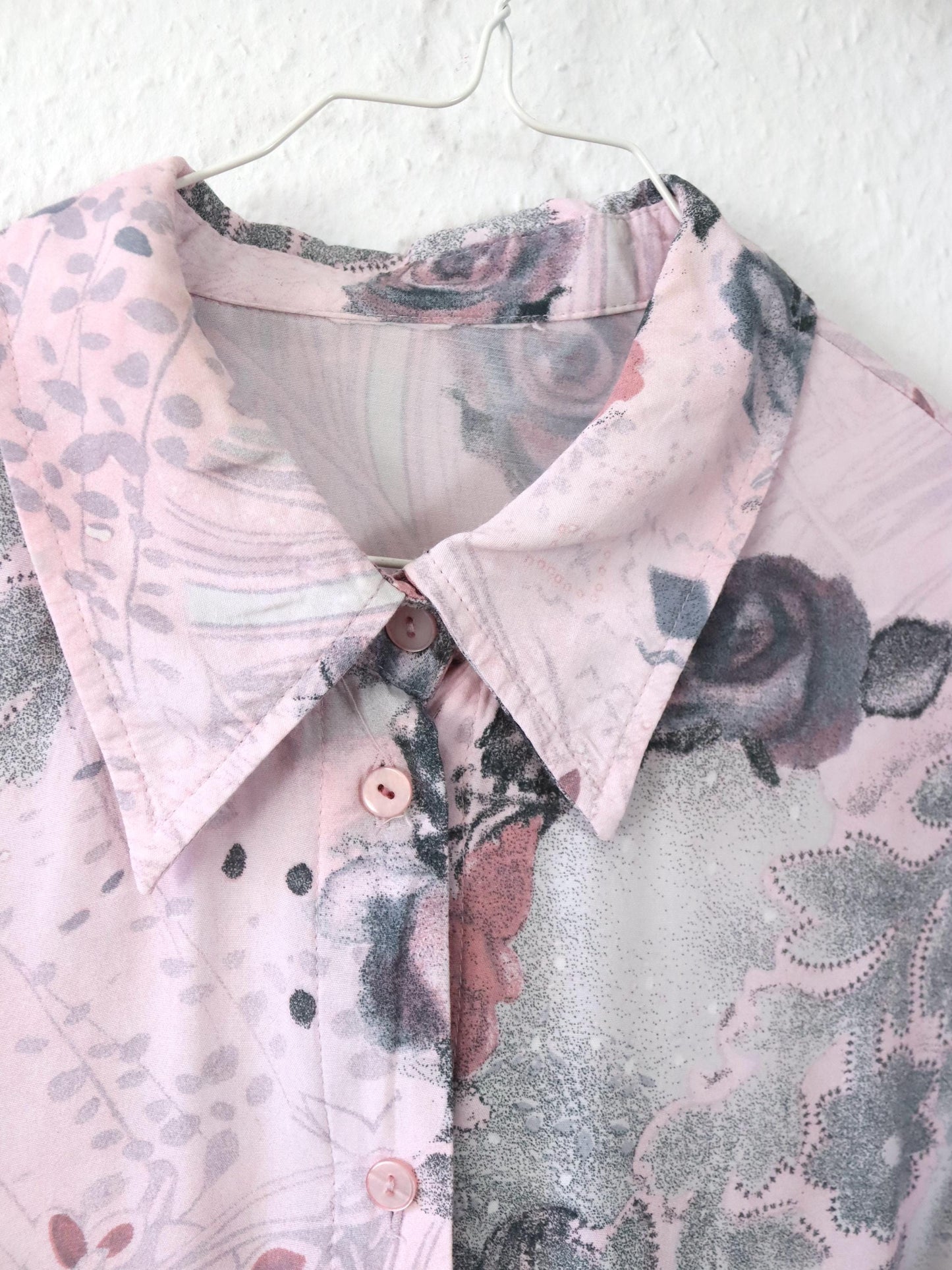 Vintage 80er 90er Bluse Hemd langarm crazy pattern rosa M