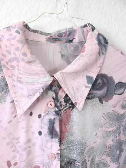 Vintage 80er 90er Bluse Hemd langarm crazy pattern rosa M