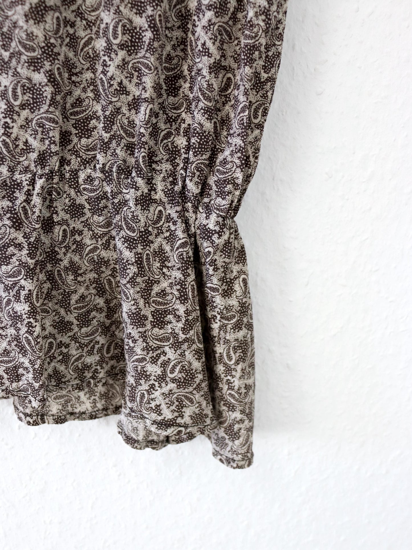 Vintage 80er 90er Bluse Top ärmellos gemustert braun Paisley asymmetrisch  M