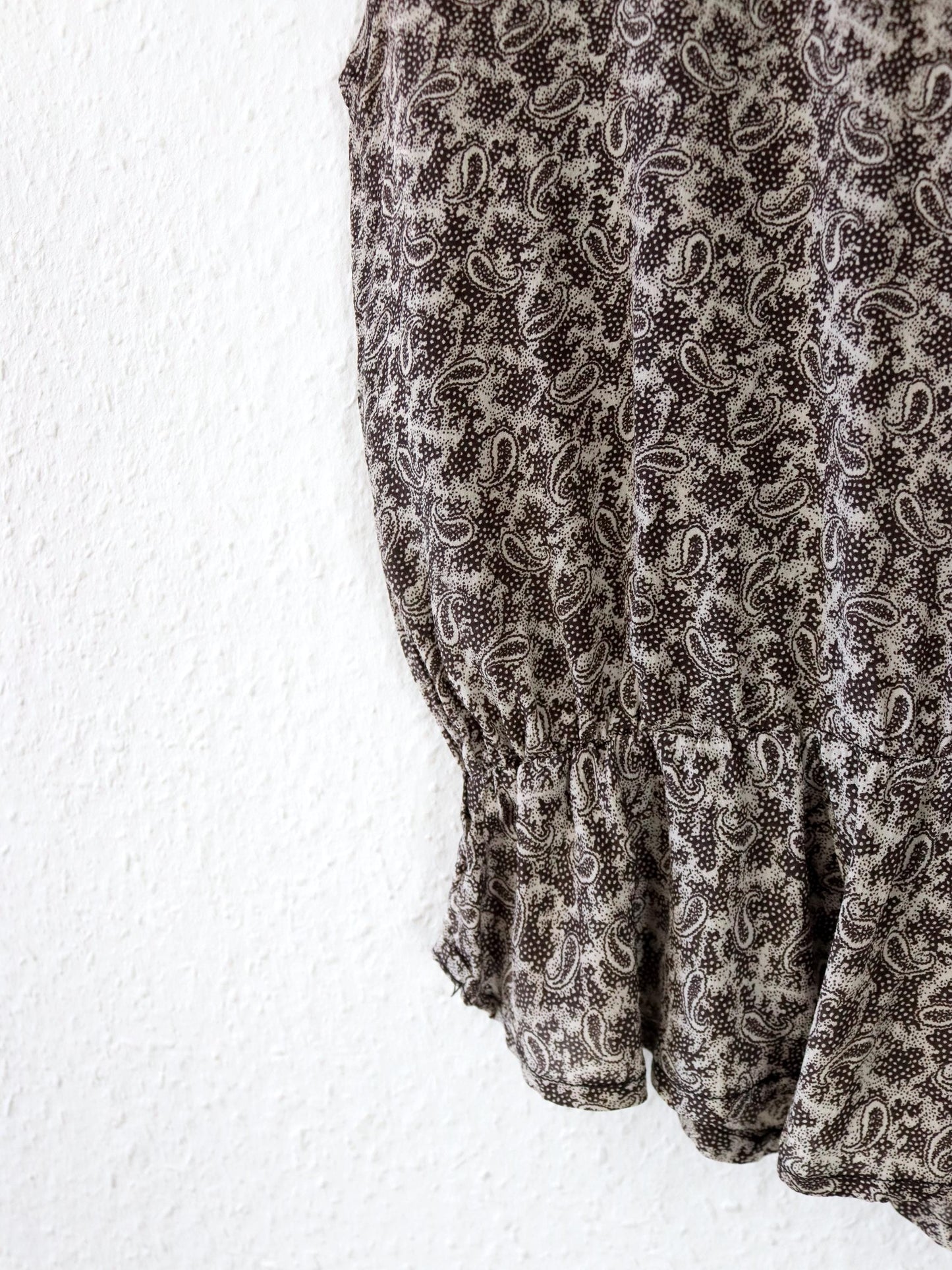 Vintage 80er 90er Bluse Top ärmellos gemustert braun Paisley asymmetrisch  M