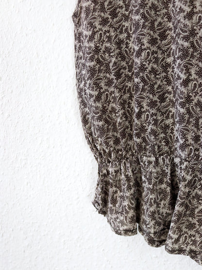 Vintage 80er 90er Bluse Top ärmellos gemustert braun Paisley asymmetrisch  M