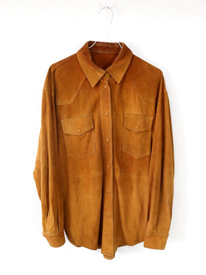 Vintage 80er 90er Wildlederhemd Hemd langarm Wildleder braun 46 S/M