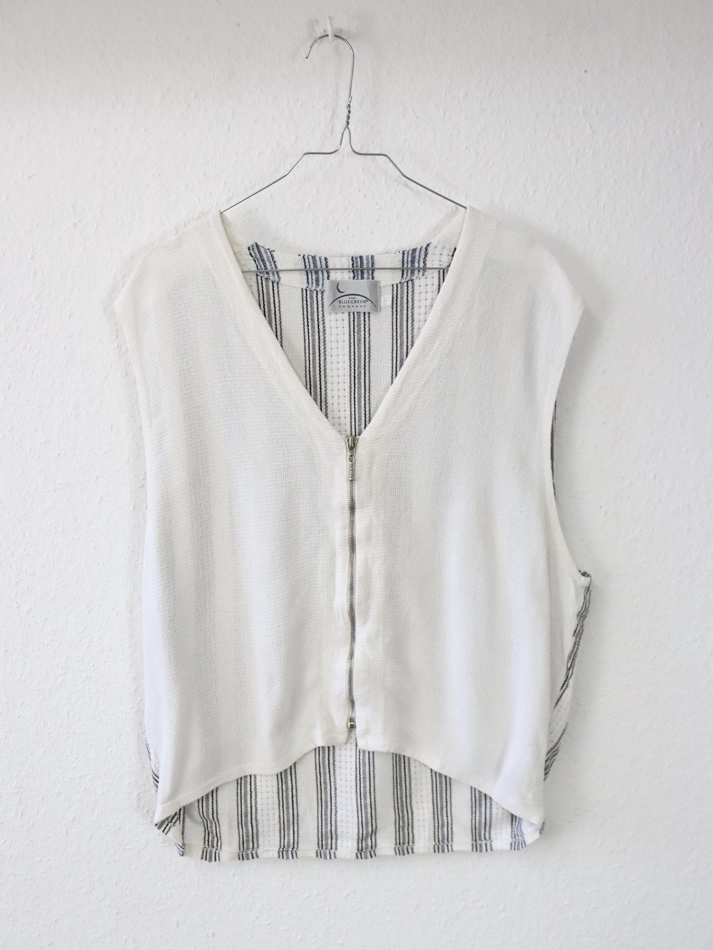 Vintage 80er 90er THE BLUEGREEN leichte Weste Reißverschluss weiß schwarz gestreift XXL