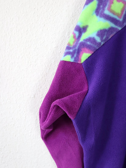 Vintage 80er 90er FILA Fleecejacke Jacke Stehkragen Reißverschluss Fleece pink lila crazy pattern 42
