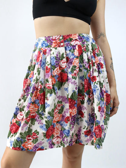 Vintage 80er 90er Rock highwaist Blumenmuster Viskose M