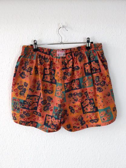 Vintage 80er 90er OUTRAGE Short kurze Hose crazy pattern orange XL