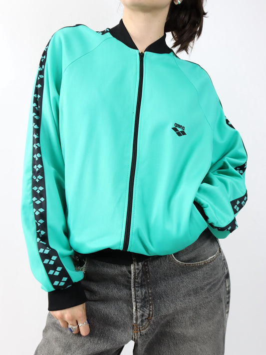 Vintage 80er 90er ARENA Trainingsjacke Jacke türkis schwarz 180 M