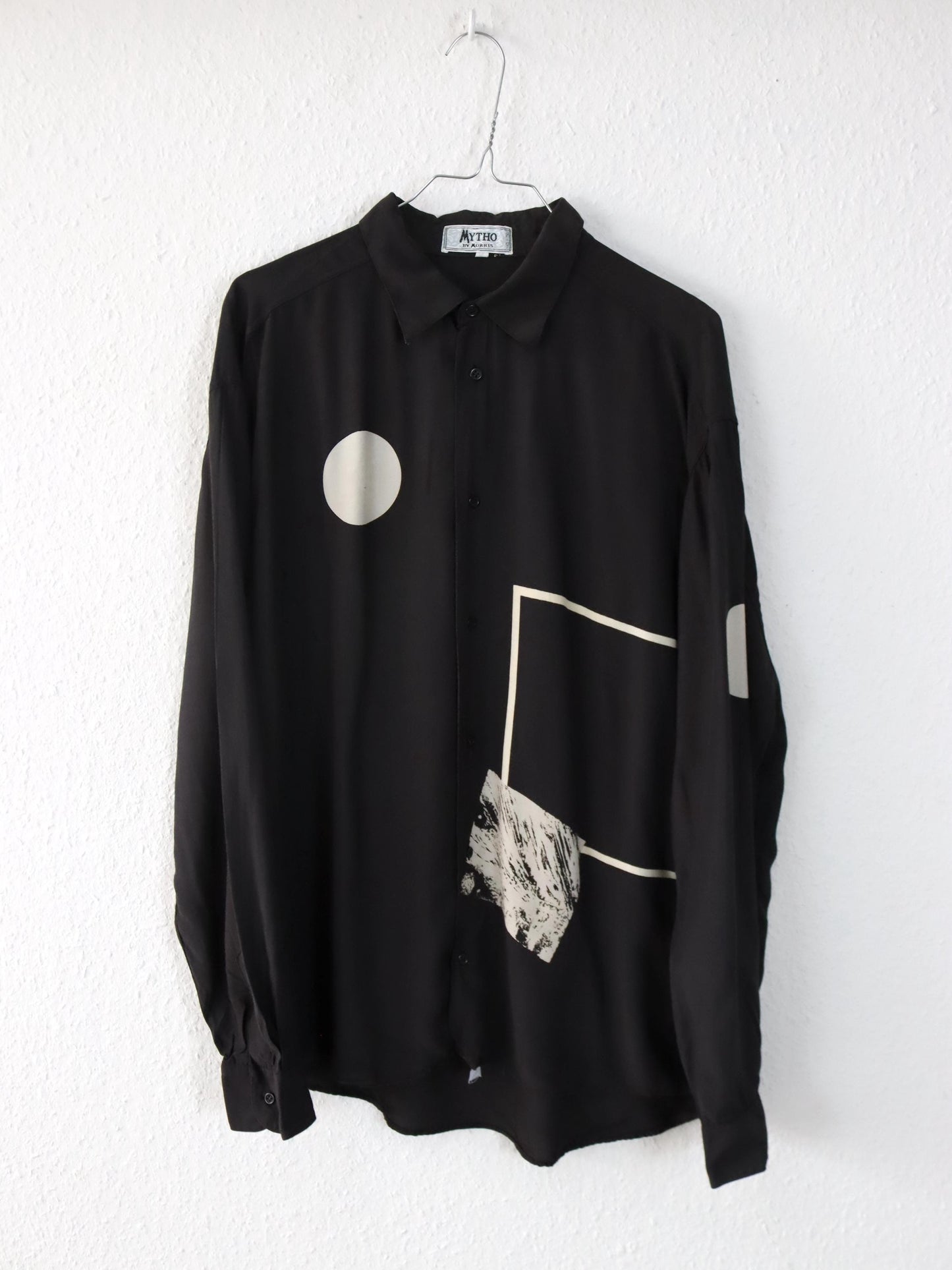 Vintage 80er 90er MYTHO Hemd langarm Print schwarz Viskose XL