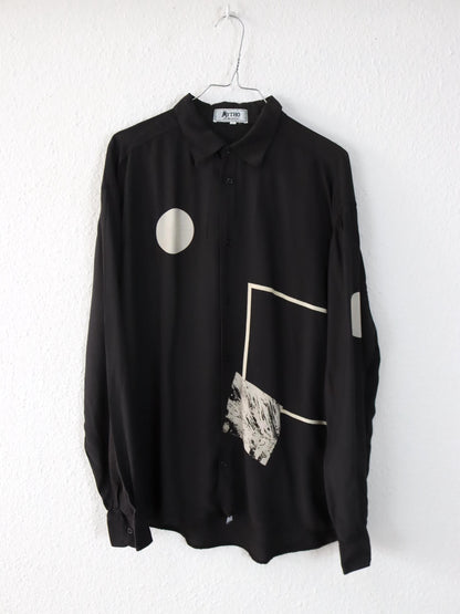 Vintage 80er 90er MYTHO Hemd langarm Print schwarz Viskose XL