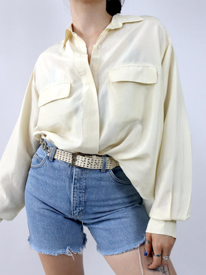 Vintage 80er 90er BRUGI Seidenhemd Hemd langarm gelb L
