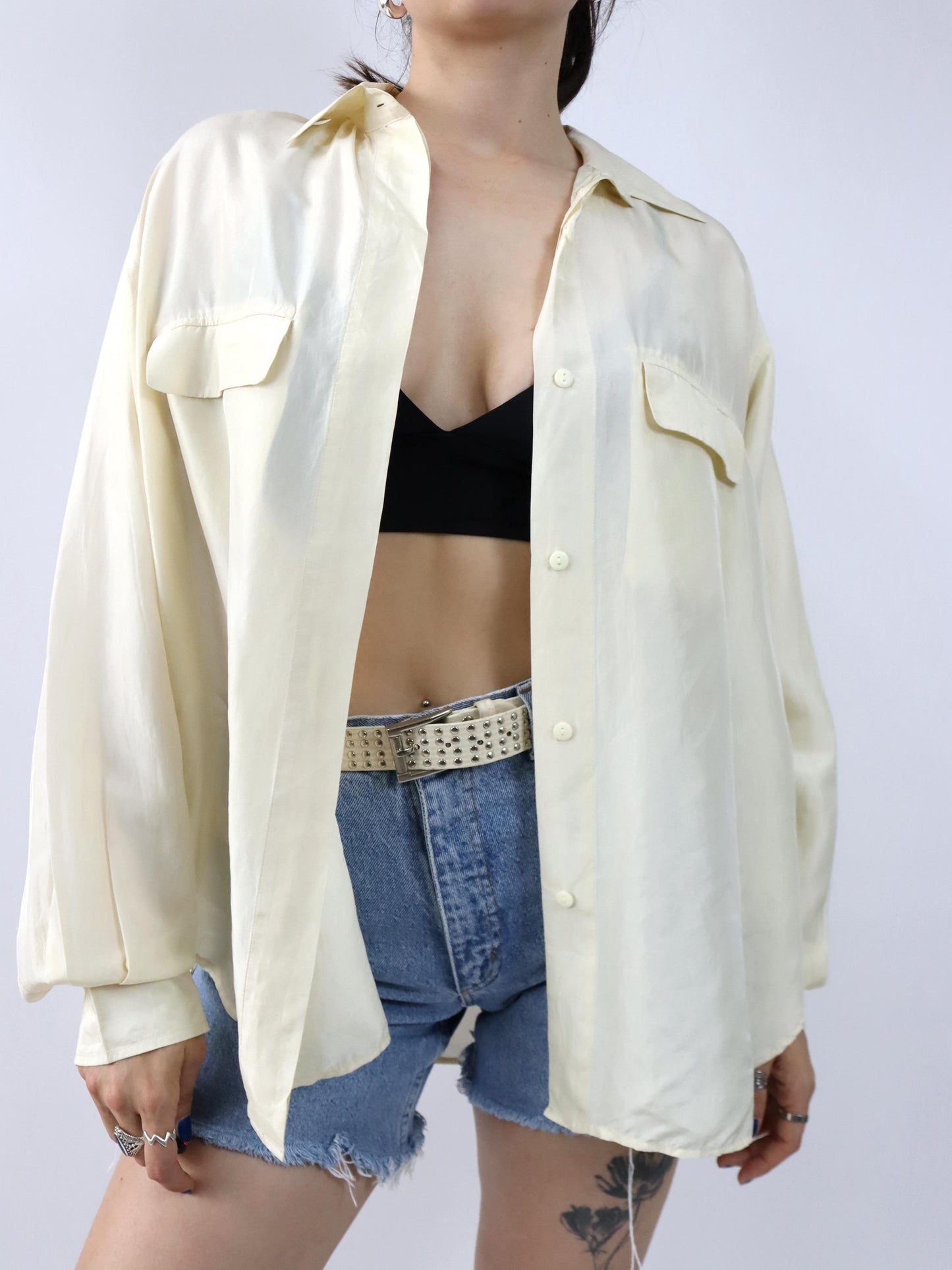 Vintage 80er 90er BRUGI Seidenhemd Hemd langarm gelb L