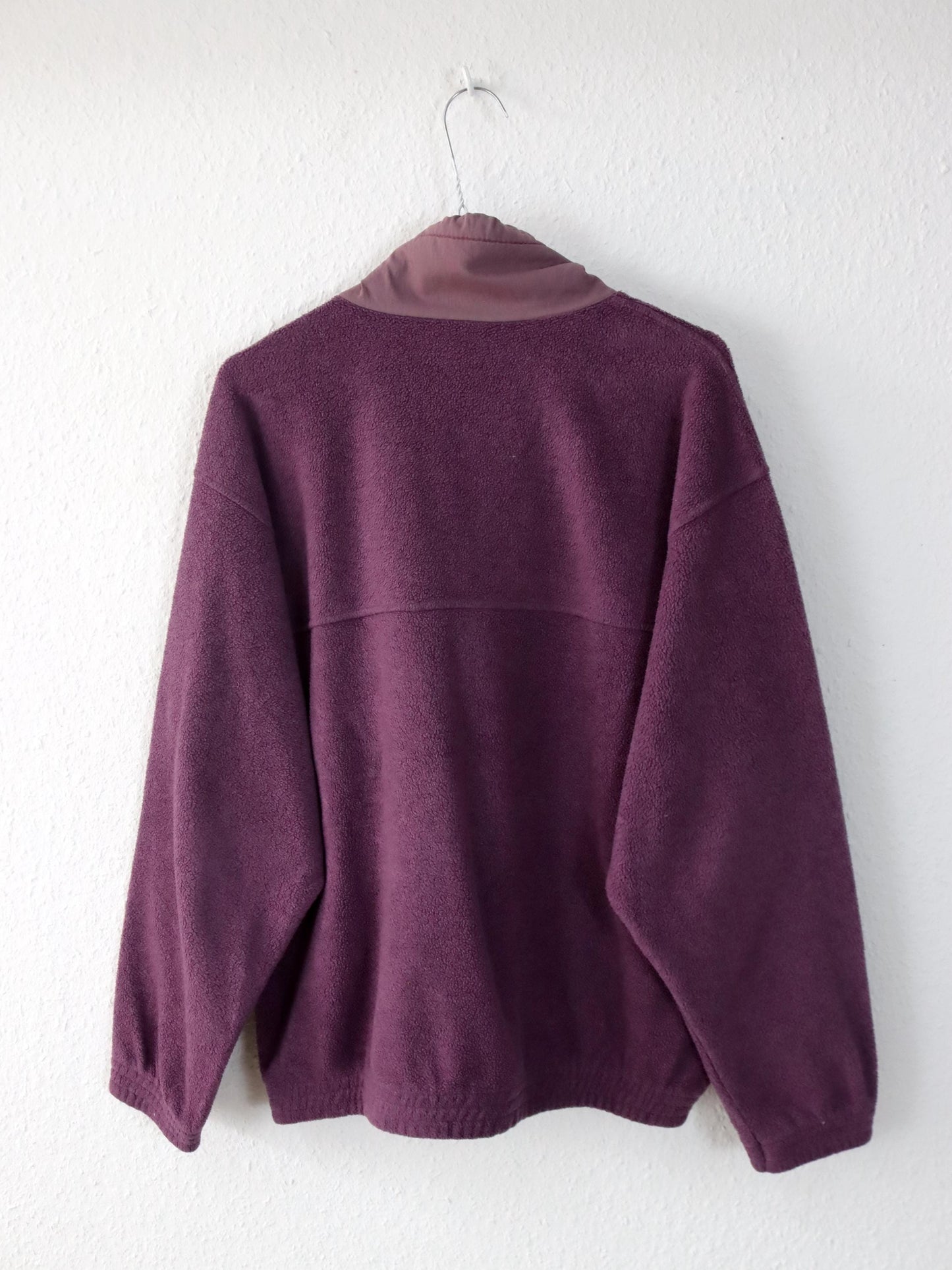 Vintage 80er 90er ASTROLABIO Fleecepullover Stehkragen lila Knopfleiste M