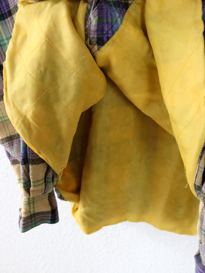 Vintage 80er 90er ESGUIRE FASHION Flanellhemd kariert langarm leicht gefüttert gelb lila grün L