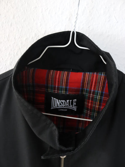 Vintage 80er 90er LONSDALE Bomberjacke Blouson Stehkragen schwarz Harrington Jacke S