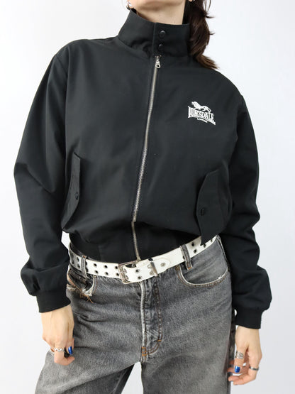 Vintage 80er 90er LONSDALE Bomberjacke Blouson Stehkragen schwarz Harrington Jacke S