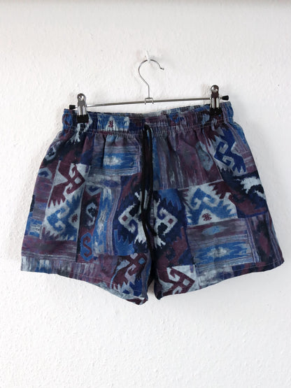 Vintage 80er 90er SANTOSTEFANO Shorts kurze Hose Badehose crazy pattern blau lila 46 S