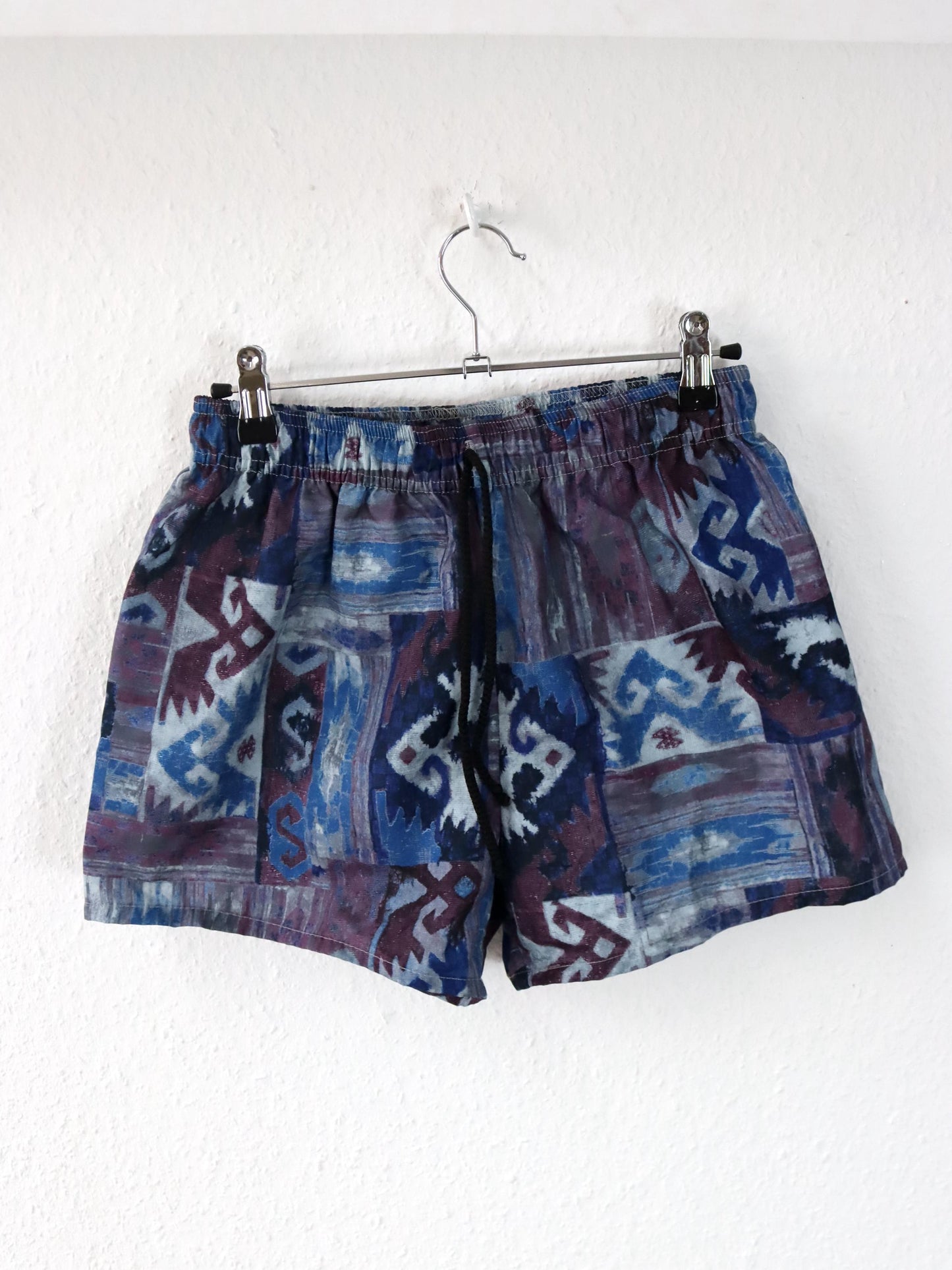 Vintage 80er 90er SANTOSTEFANO Shorts kurze Hose Badehose crazy pattern blau lila 46 S