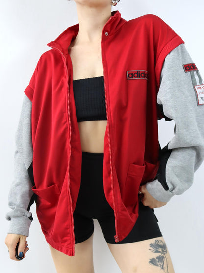 Vintage 80er 90er ADIDAS Trainingsjacke Weste Jacke Stehkragen Adibreak rot schwarz grau D8 L/XL