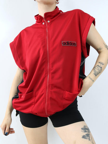 Vintage 80er 90er ADIDAS Trainingsjacke Weste Jacke Stehkragen Adibreak rot schwarz grau D8 L/XL