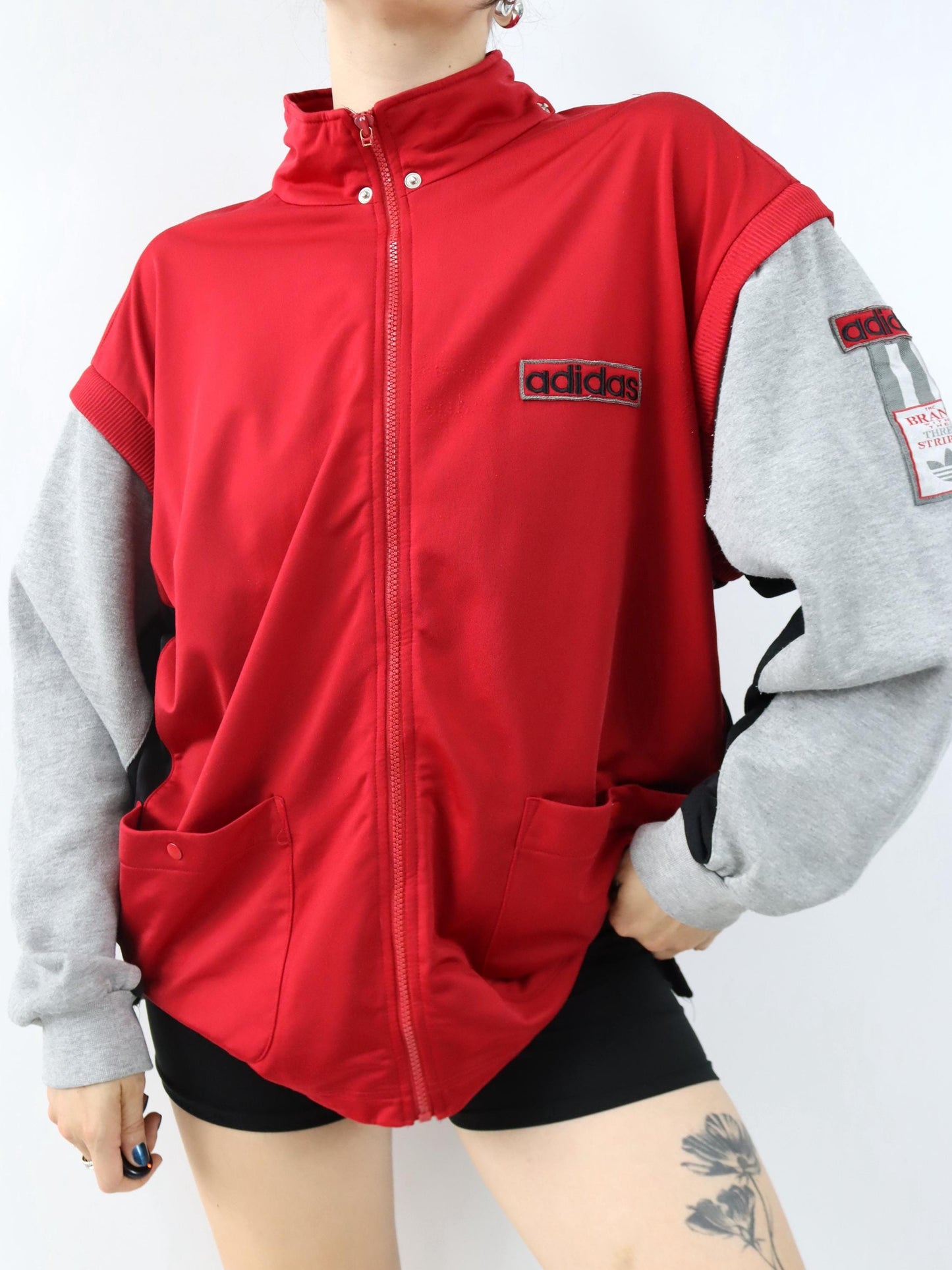 Vintage 80er 90er ADIDAS Trainingsjacke Weste Jacke Stehkragen Adibreak rot schwarz grau D8 L/XL