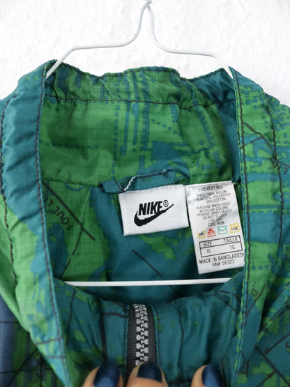 Vintage 80er 90er NIKE Windbreaker Jacke Überziehjacke crazy pattern grün L