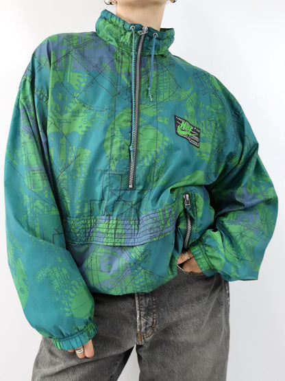 Vintage 80er 90er NIKE Windbreaker Jacke Überziehjacke crazy pattern grün L