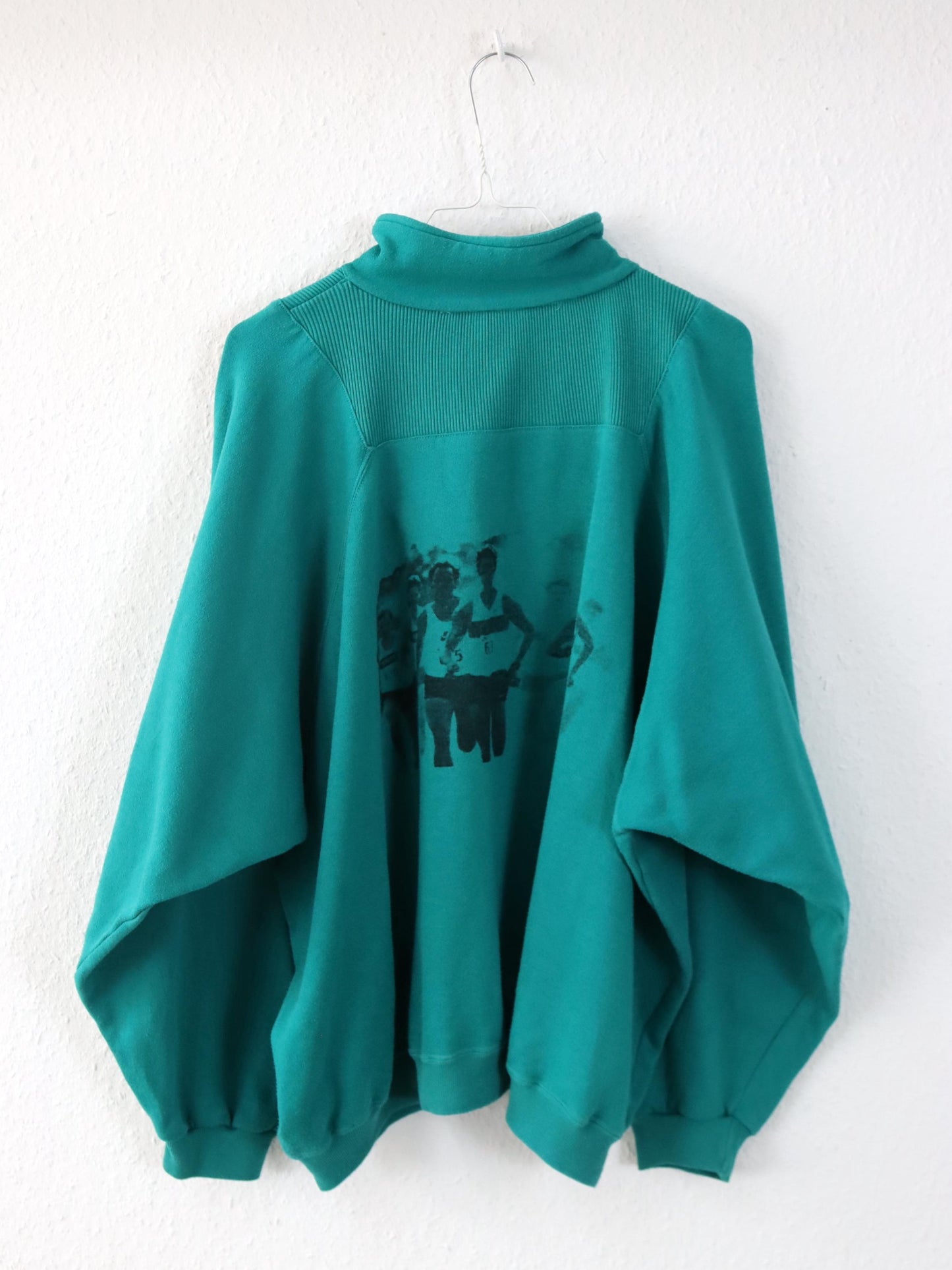 Vintage 80er 90er NIKE Pullover Sweatshirt Stehkragen türkis Backprint XL