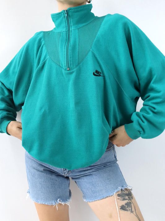 Vintage 80er 90er NIKE Pullover Sweatshirt Stehkragen türkis Backprint XL