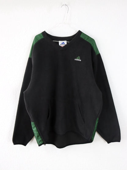 Vintage 80er 90er ADIDAS Fleecepullover Sweatshirt schwarz grün 1999 L
