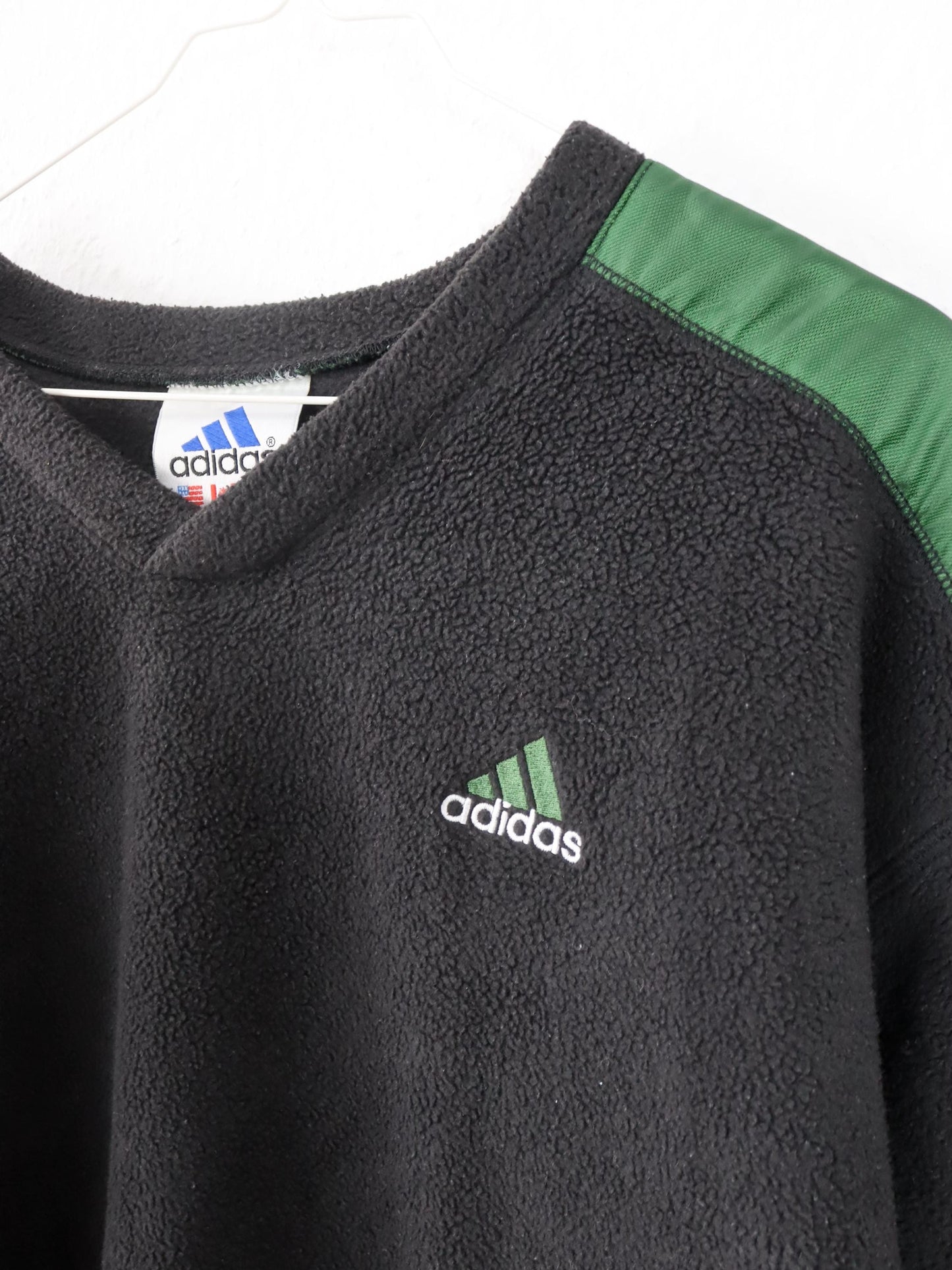 Vintage 80er 90er ADIDAS Fleecepullover Sweatshirt schwarz grün 1999 L