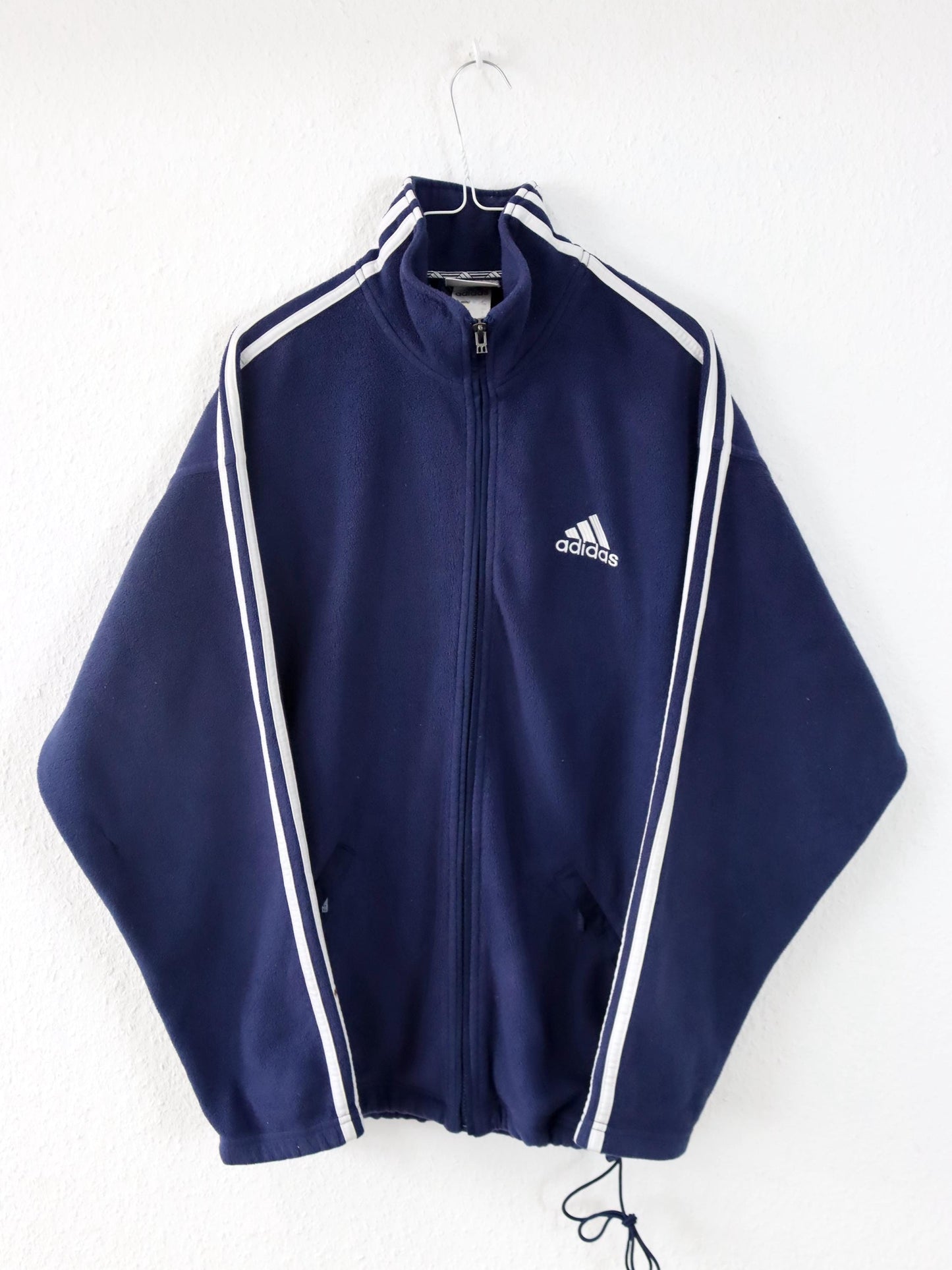 Vintage 80er 90er ADIDAS Fleecejacke Jacke Fleece dunkelblau Stehkragen D4 S