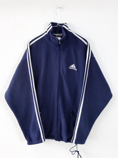 Vintage 80er 90er ADIDAS Fleecejacke Jacke Fleece dunkelblau Stehkragen D4 S