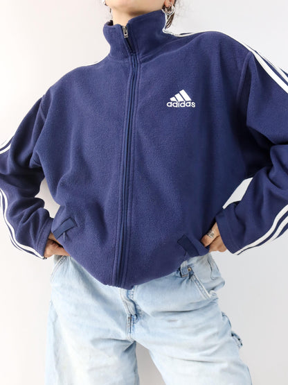 Vintage 80er 90er ADIDAS Fleecejacke Jacke Fleece dunkelblau Stehkragen D4 S