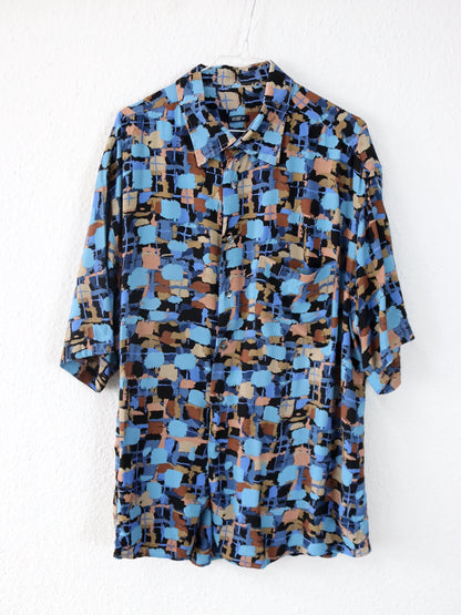Vintage 80er 90er MYLORD Hemd kurzarm crazy pattern Viskose XL