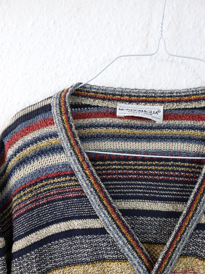 Vintage 80er 90er MONDOMAGLIO Cardigan Strickjacke gestreift M