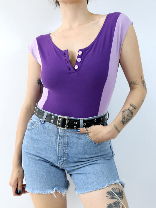 Vintage 80er 90er Body Einteiler kurzarm lila Flieder 36/38