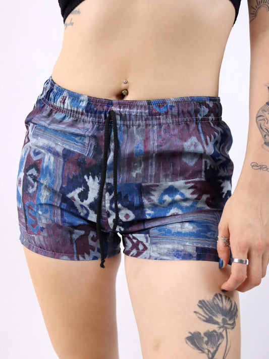 Vintage 80er 90er SANTOSTEFANO Shorts kurze Hose Badehose crazy pattern blau lila 46 S