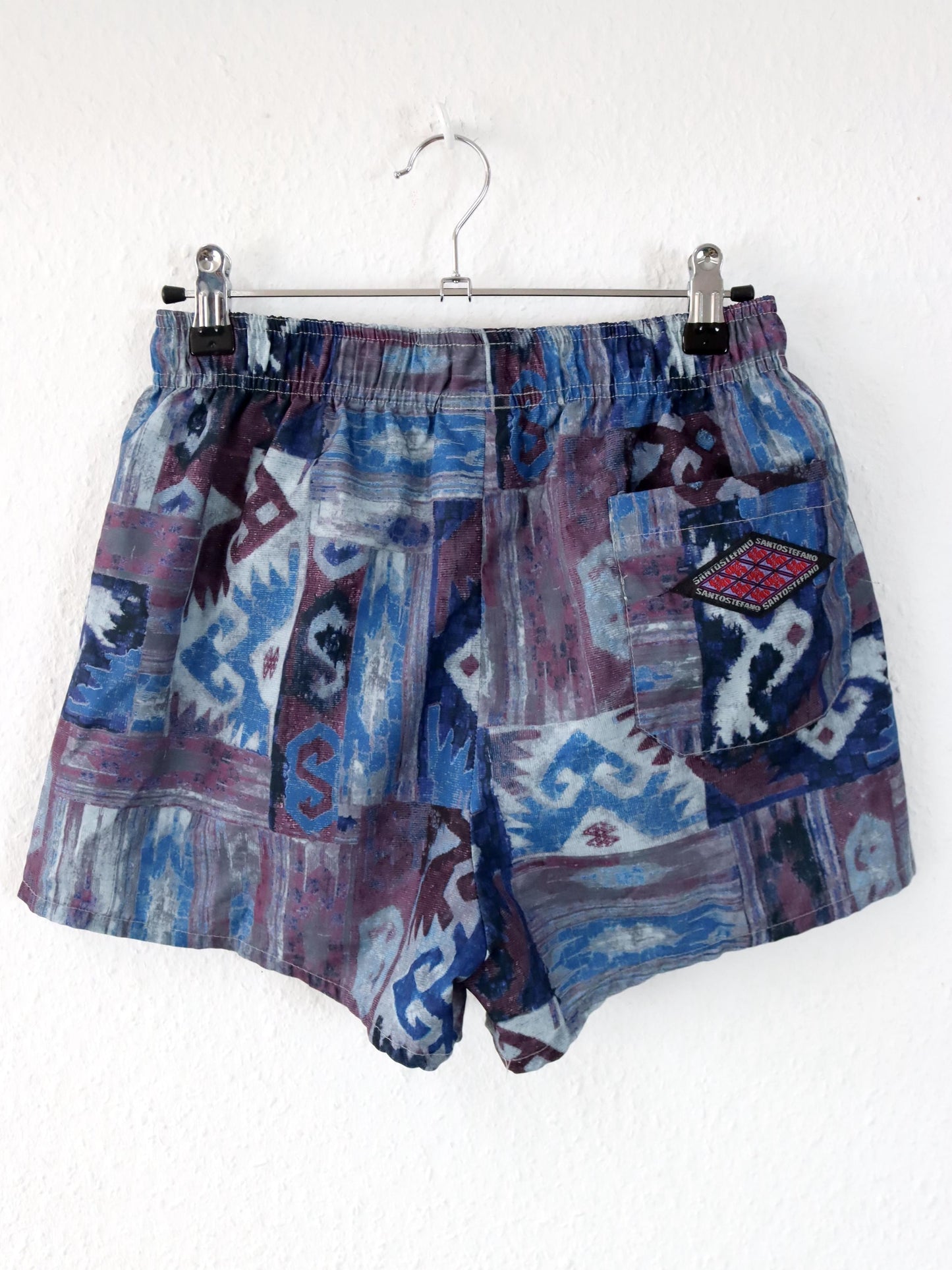 Vintage 80er 90er SANTOSTEFANO Shorts kurze Hose Badehose crazy pattern blau lila 46 S