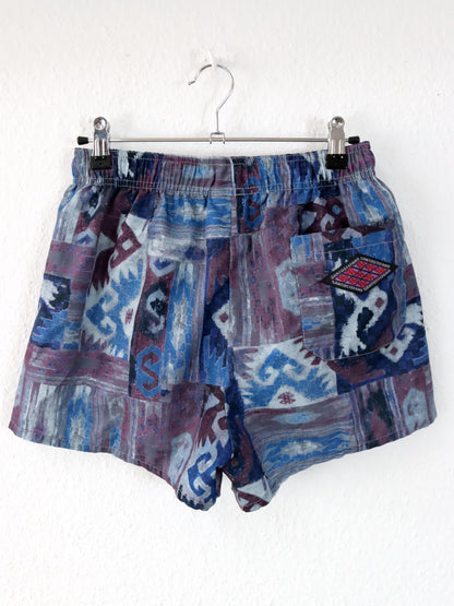 Vintage 80er 90er SANTOSTEFANO Shorts kurze Hose Badehose crazy pattern blau lila 46 S