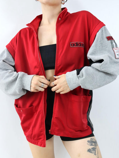 Vintage 80er 90er ADIDAS Trainingsjacke Weste Jacke Stehkragen Adibreak rot schwarz grau D8 L/XL