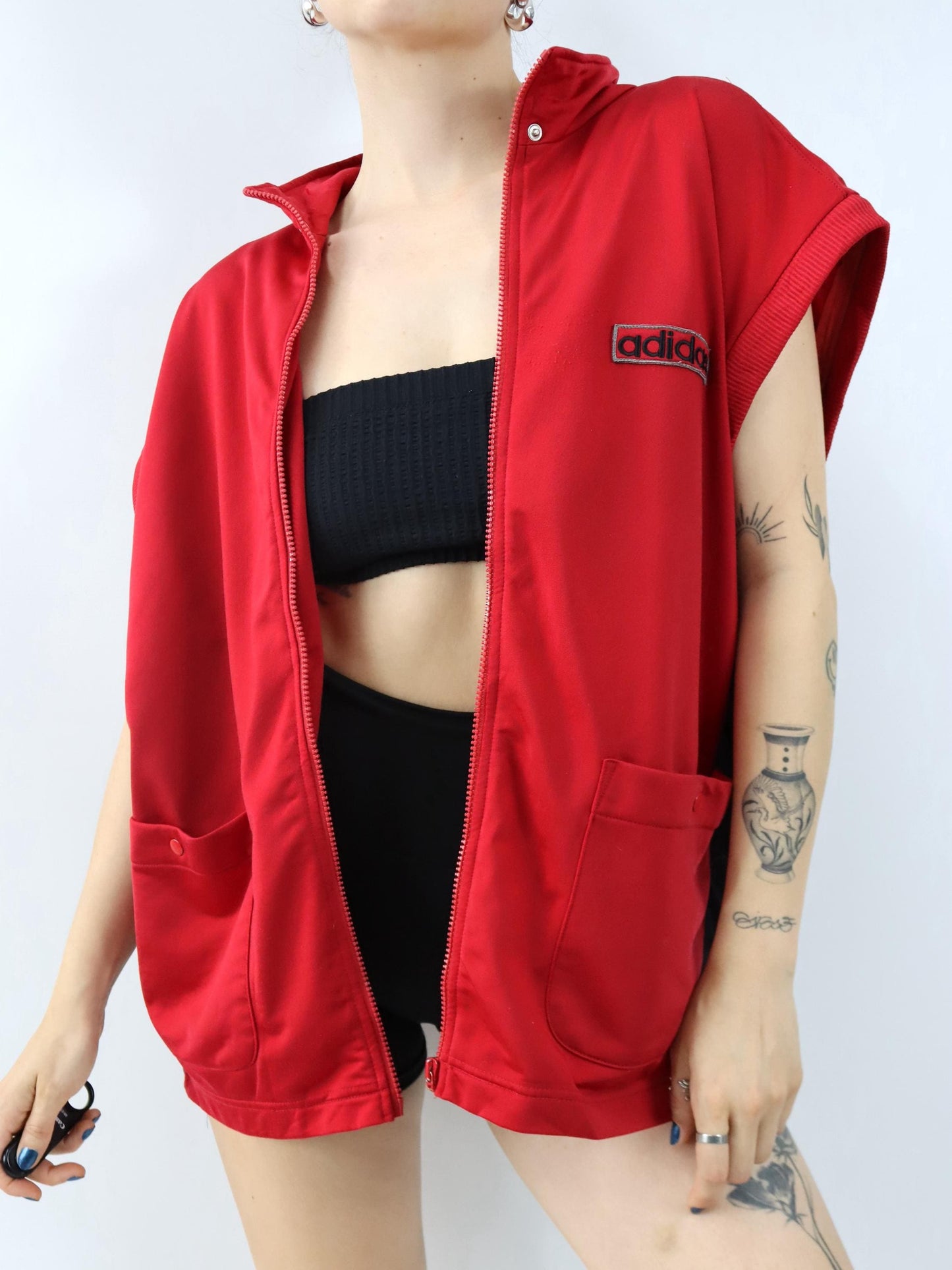 Vintage 80er 90er ADIDAS Trainingsjacke Weste Jacke Stehkragen Adibreak rot schwarz grau D8 L/XL