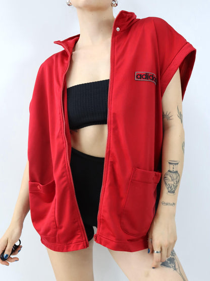 Vintage 80er 90er ADIDAS Trainingsjacke Weste Jacke Stehkragen Adibreak rot schwarz grau D8 L/XL