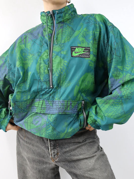 Vintage 80er 90er NIKE Windbreaker Jacke Überziehjacke crazy pattern grün L