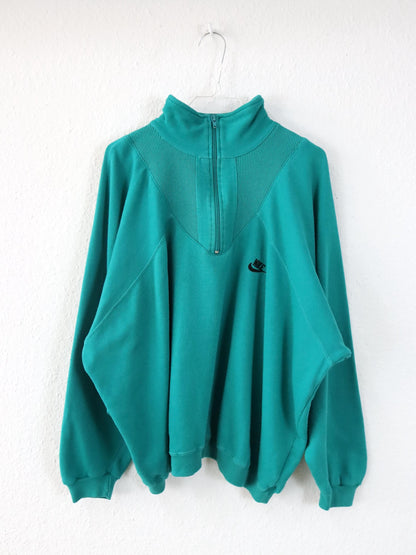 Vintage 80er 90er NIKE Pullover Sweatshirt Stehkragen türkis Backprint XL